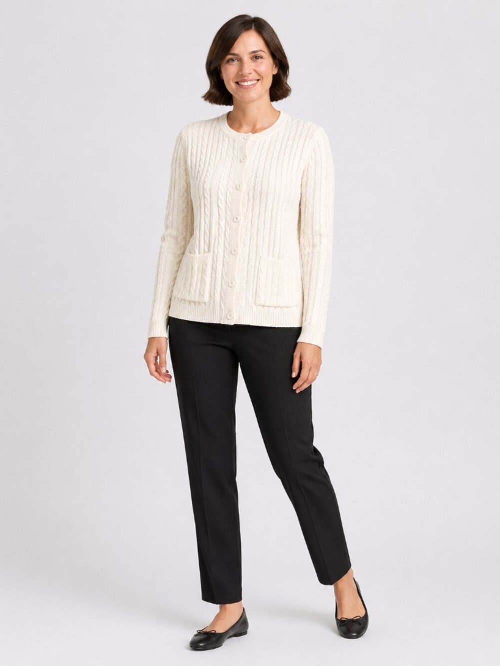 Knit Minded Off White Cable Knit Cardigan Sweater L